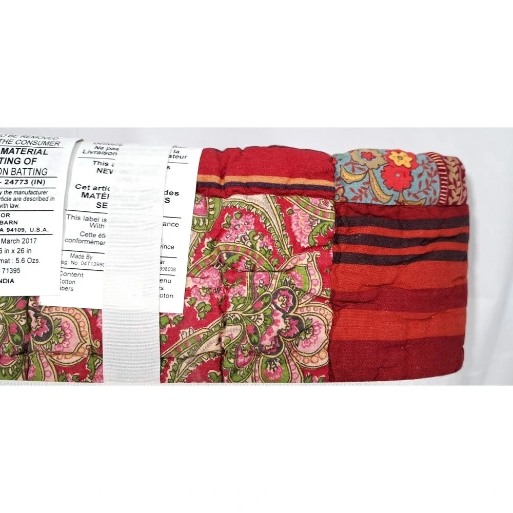 Pottery Barn Georgia Patchwork Euro Sham 26x26 Quilted Cotton Paisley Red‎ Multi